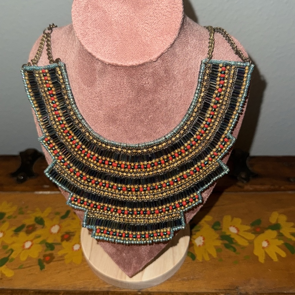 Multicolor Beaded Statement Necklace Boho - image 2